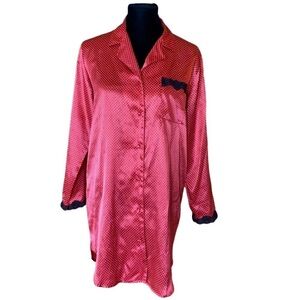 Morgan Taylor red & white polka dot satin sleep shirt Size Small